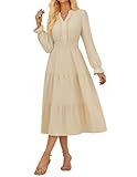 GRACE KARIN Long Dress for Women UK Retro Flowy Crinkled Ruffles Dual Layer Hem Dresses XXL Apricot