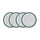 Denby - Elements Medium Fern Green Plates Set of 4 - Dishwasher Microwave Safe Crockery 22cm - Green, White Ceramic Stoneware Tableware - Chip & Crack Resistant Lunch Plates