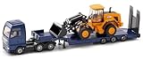 siku 1790, MAN lorry with low loader and JCB wheel loader, 1:87, Metal,Plastic, Blue,Yellow, Folding ramp, Movable loading arm