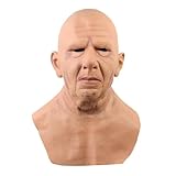 HOTTERCOS Realistic Old Man Mask Bald Man Humen Face Masks Wrinkle Full Head Mask Halloween Masquerade Costume Props