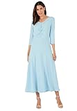 Damart - Knot Front V-Neck Printed Dress, Baby Blue, 46" inches