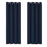 Deconovo Curtains for Living Room Solid Thermal Insulated Curtains Eyelet Blackout Curtains for Bedroom 46 x 54 Inch Navy Blue 1 Pair