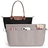 Kaempe Bag Organiser for Longchamp Le Pliage Large, Nylon Waterproof Handbag Organiser Insert with Zipper and 13 Pockets for Women Tote Bag (Grey, L)