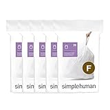 simplehuman Code F 100 Liners, 50% Recycled Custom Fit Bin Bags in Dispenser Packs, Durable Drawstring Tie Handle, 25-30L, White
