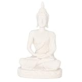 Hapivida Buddha Statue Home Decor, 4.3inch Sandstone Resin Bodhisattva Statues Small Fengshui Sandstone Buddha Statues Meditating Seated Carving Figurine Craft(White)
