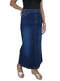 icecoolfashion Women's Very Stretchy Denim Maxi Skirt Ladies Casual Straight Long Jeans Skirt Dark Blue Faded 10-22 (16)