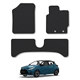 Rubber Car Mats Compatible With Toyota Yaris (2011-2020) [Hybrid] Tailored Fit Car Floor Mats Set Accessory Custom Fit Anti-Slip Backing Heavy-Duty Waterproof Easy-Clean Durable All Weather With Clips
