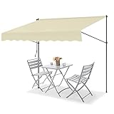Retractable Patio Awning - No Drill Clamping Sun Protection for Balcony Porch & Windows - Outdoor Standing Awning - Beige 3m/118 Inches Size