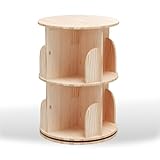 360° Rotating Bookshelf Solid Wood Free Standing Revolving Display Case with Baffle Round Storage Rack for Study Office Living Room 46 Inch 2 Tier Shelf