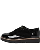 Womens Black Patent Brogues Shoes Platform Trainers Lace Up Gorgeous Faux Leather Size UK 3-8 (Black, Numeric_5)