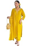 The Red Lion Enterprise Ready to Wear Indian Salwar Kameez for Women Anarkali Dress Traditional Party Outfit Ethnic Wear for Wedding & Festive, Yellow, XL