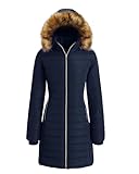 Wantdo Women's Winter Warm Puffer Coat Water Resistant Outdoor Jacket Cotton Padded Jackets Faux Fur Hood Coats Blue L