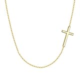 Ever Faith 925 Sterling Silver Sideways Cross Necklace, 14K Gold Plated Tiny Dainty Cross Choker Necklace Simple Everyday Jewelry Birthday Gifts for Women Girls
