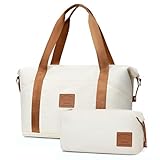 COOLIFE Travel Duffel Bag, Weekend Bags for Women with Trolley Sleeve and Toiletry Bag, Cabin Bag 40x20x25cm for Ryanair Airlines (White, 2 Piece Set)