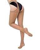 Couture Suspender Tights for Women - Crotchless Mock Suspender Sexy Open Crotch Seamed Tights Stockings - Large - Natural/Black seam