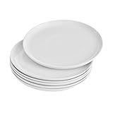 WishDeco White Dinner Plates Set of 6, Porcelain Salad Plates 23 cm / 9 inch, Modern Kitchen Plate, Round Serving Dishes, Microwave and Dishwasher Safe, Scratch Resistant, Smooth Glaze