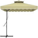 Outsunny 2.5m Cantilever Parasol with Easy Lever, Square Double Top Garden Parasol Umbrella with Ruffles and Cross Base, Overhanging Outdoor Sun Shades, Beige