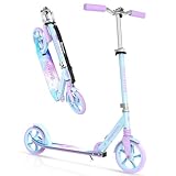 BELEEV Scooter for Kids Ages 6+, 200mm Big Wheel adult Scooters for Boys and Girls, 4 Adjustable Handlebar, Front Suspension, 2 Wheels Scooter with Carry Strap, up to 100Kg(Blue Purple)