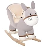 HOMCOM Kids Rocking Horse, Children Plush Ride On Donkey Animal Rocker w/Sound, Wood Base Seat, Safety Belt, Baby Toy Rocker for Toddler 18-36 Months, Grey