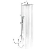 OFFO Shower Riser Rail Kit, with 12"(30cm) Square Rainfall ShowerHead and Handheld, 1.6m Hose, Shower Column for Bathroom, Chrome