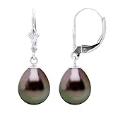 PEARLS & COLORS - Genuine Tahitian Cultured Pearl Drop Earrings 9-10 mm - A+ Quality Available in Yellow Gold & White Gold - Women's Jewellery, White Gold Pearl, Tahitian pearl