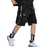 XYXIONGMAO Men's Casual Black Streetwear Techwear Hip Hop Black Cargo Pants Shorts Sweatpants Joggers for Men, Black, Large