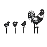WADORN Chicken Metal Outdoor Statues Silhouette, Rooster and Chicks Metal Decorative Garden Stakes Cute Rooster Silhouette Ornament Gift Animal Outdoor Decoration for Garden Backyard Patio Lawn