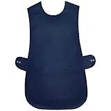 Cotton Works, Professional Tabard Apron Kitchen Catering Work Uniform with Centre Pocket Side Adjustable Button Fastening Poly Cotton Twill Fabric Machine Washable for Chef Home Navy OS