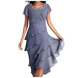 Generisch 2025 Plain Summer Dress for Women: Short Sleeve Chiffon Inserts with Crew Neck, Casual Dress with Wave Hem Dress, Long Sleeve Women's Elegant for Wedding, blue, M