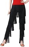 SEAUR Fringe Latin Dance Trousers for Women Girls Multi-Layer Tassel Ballroom Tango Pants Dancing Practice Performance Pants, Black 4XL