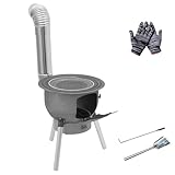 Pot Belly Stove Wood Burning, Cold Rolled Steel Small Wood Stove, Comes with Chimney and Accessories, Removable Legs, for Cooking and Camping(73cm/29in)