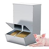 BUYYAH 2 Door Hog Feeder, 3.7 Bushels Pig Feeder, Heavy Duty Galvanized Steel Piglet Creep Feeder, Easy Installation in Farm, Silver