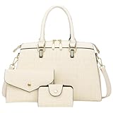 Women’s 3 Piece Crocodile Pattern Handbag Set PU Leather Tote Bag with Wallet & Clutch Large Capacity Shoulder Satchel Purse for Work, School & Travel