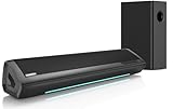 Saiyin Sound Bar with Subwoofer for TV, 17-inch Soundbar, 2.1ch Surround Sound System with Adjustable Bass, Volume Indicator and Bluetooth/Optical/AUX Input for TV, PC, Projector