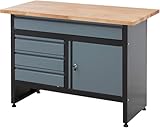 BiGDUG Garage Workbench Drawer Cabinet - Workshop Storage Workstation - 842H x 1200W x 600D mm - 4x Drawer & 1 Door Cupboard - Black/Grey