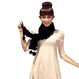 Faux Fur Scarf Women Winter Warm Artificial Rabbit Fur Pom Poms Scarves Furry Fluffy Neck Warmer (Black)