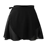 Lusofie Ballet Skirt Adjustable Waist Tie Chiffon Skirt Wrap Dance Skirt Breathable Ballet Skirt Women (Black)