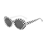 TECH-LINE-DIRECT FASHION ACCESSORIES Unisex Sunglasses Vintage Retro Female Kurt Cobain Oval Sunglasses (Black/White)