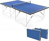 9FT Full Size Folding Table Tennis Table - Quick 10-Min Assembly, Portable Ping Pong Table Net Set & Single Player Practice Mode for Home, Indoor/Outdoor Home Office Games