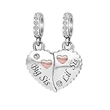 KunBead Big Sister Little Sister Rose Gold Heart Matching Puzzle Dangle Birthday Charms Compatible with Pandora Bracelet Necklace for Women