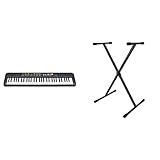 Yamaha PSR-F52 Digital Keyboard,Compact digital keyboard, black, 920 mm × 266 mm × 73 mm & TIGER KYS77-BK X-Frame Keyboard Stand- Black