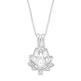PH PandaHall 925 Sterling Silver Pearl Cage Necklace, Lotus Cage Pendants Chain Necklace 5mm Natural Freshwater Pearl Beads Bead Frame Pendant for DIY Necklaces Jewellery Making Mother's Day