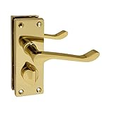 HANDLESTORE Victorian Scroll Bathroom Door Handles – Polished Brass Lever Handle with Thumbturn Lock & Backplate – Privacy Internal Door Handles with Screws