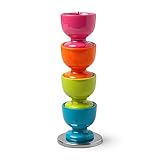 Zeal G277R Stack and Store Egg Cups/Holders, Set of 4 with Chrome Storage and Carry Stand, Melamine, Red