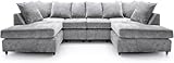 Modular U Shaped Sofa - Comfortable Chenille Corner Suite - 6 Seater Corner Couch - Sectional Scatter Back Settee - Ideal U Shape for Living Room Lounge Indoors (Light Grey, U Shaped)