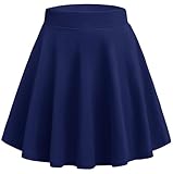 HOTOUCH Women's Basic High Waist Casual Mini Skirt Versatile Stretchy Flared Skater Skirt Blue M