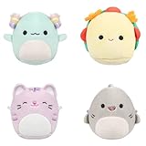 Squishmallows Micromallows 4-Pack Original Irina Axolotl, Tabitha Cat, Tex Taco, Gordon Shark