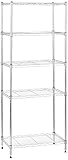 Amazon Basics 5-Shelf Narrow Storage Unit With Height Adjustable Shelves and Levelling Feet, 453kg Max Weight, Chrome, 34 cm D x 58.9 cm W x 152.5 cm H