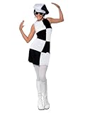 Smiffys 60s Party Girl Costume, Black & White with Dress and Hat, 1960's Groovy Fancy Dress, 1960s Dress Up Costumes