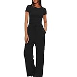 Women's Summer 2 Piece Outfits 2025 Cap Sleeve Ruched Slim T Shirt Ribbed Knit Wide Leg Pant Sets Tracksuit Outfits for Women Lounge Set Trouser Suits Leisure Wear Sets